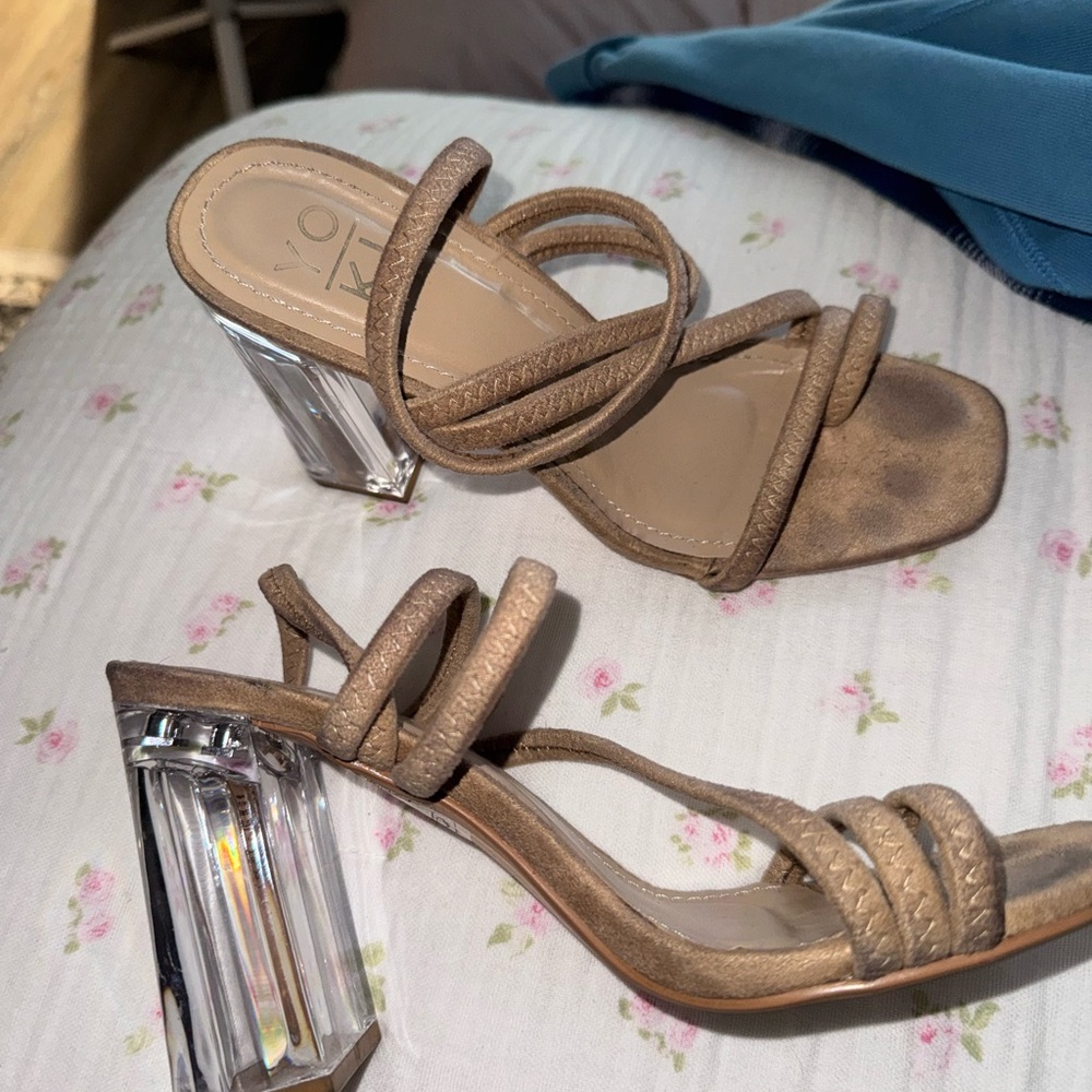 Vince Camuto Tan Strappy Heels with Clear Block Heel